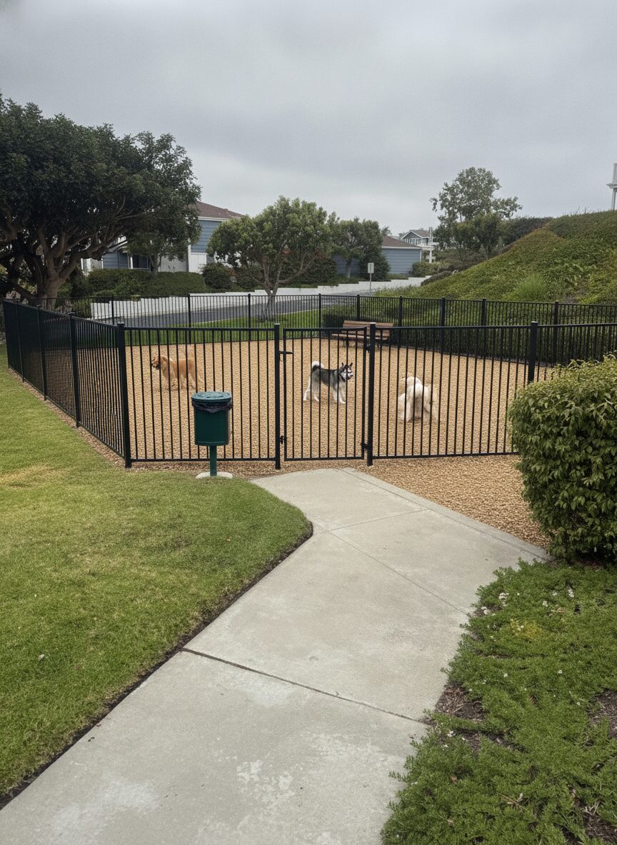 Dog park vision from the walkway entrance